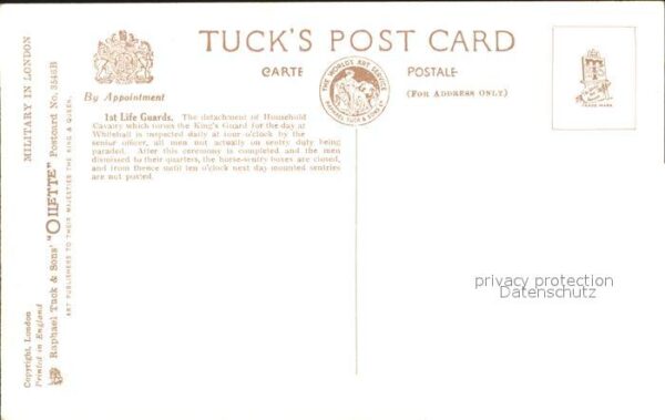 Verlag Tucks Oilette Nr. 3546 B 1st Life Guards Whitehall – Bild 2