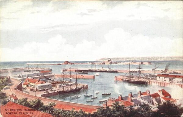 St Helier Jersey Harbour Water Colour Drawing by CT Howa
