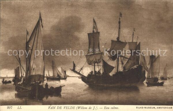 Kuenstlerkarte Willem de J. van de Velde Eau calme Nr.