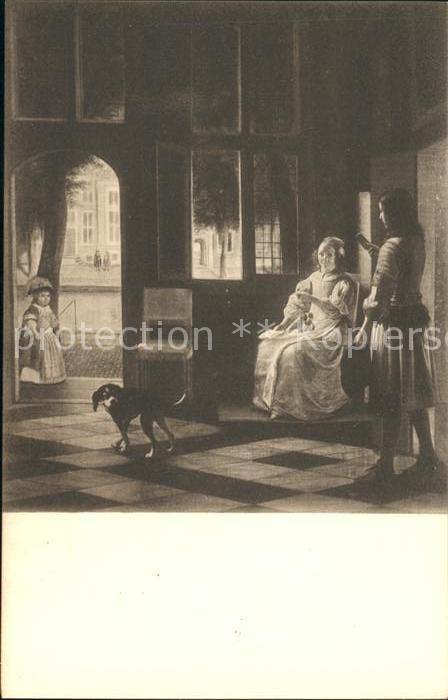 Kuenstlerkarte Pieter de Hooch Binnenhuis Interior Hun