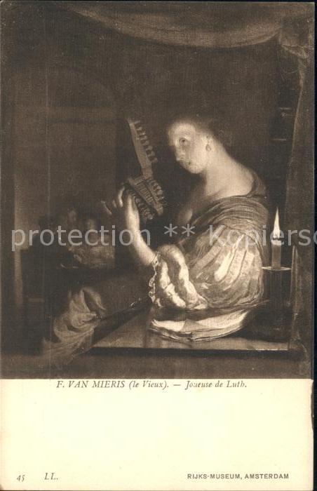 Kuenstlerkarte F. van Mieris le Vieux Joueuse de Luth