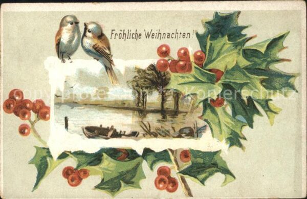 Voegel Stechpalme Weihnachten Litho
