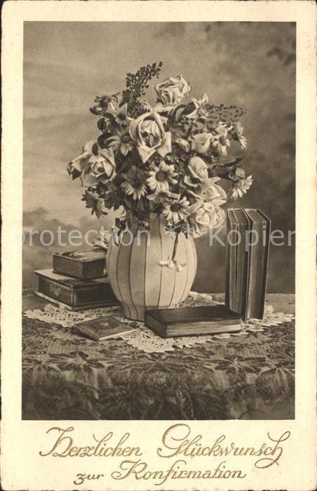 Konfirmation Rosen Margeriten Vase Bibel
