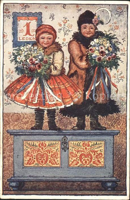 Neujahr Kinder Trachten Wintermode Blumen Gedic