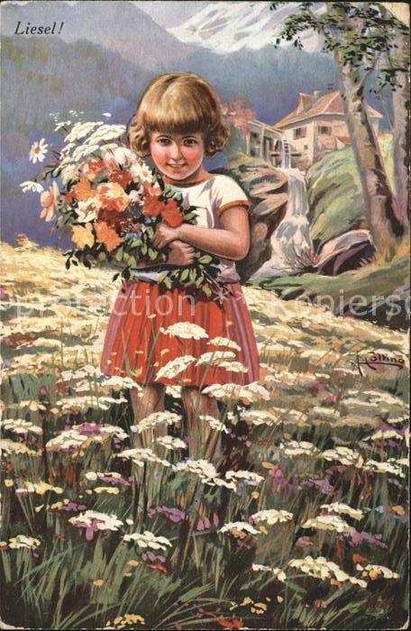 Kinder Child Enfants Blumen Wiese Liesel Wassermühle Künstle