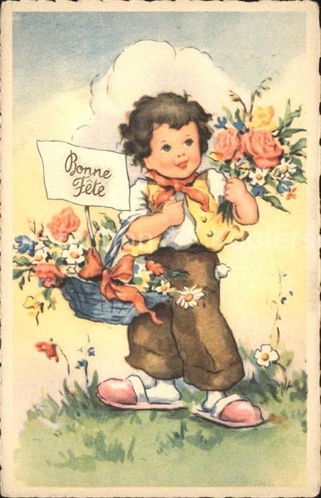 Kinder Child Enfants Rosen Gänseblümchen Korb Bonne Fete
