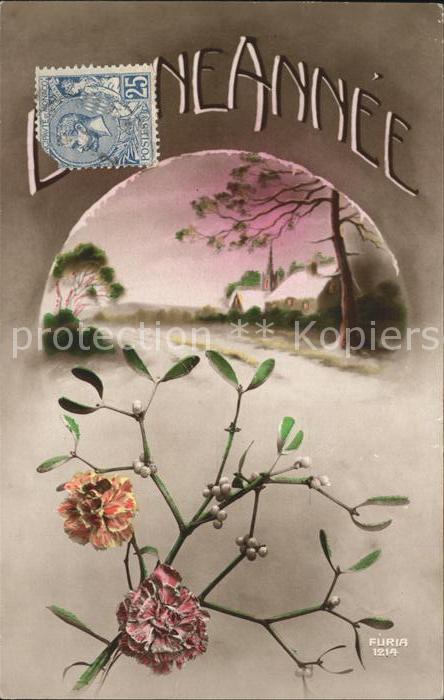 Verlag FURIA Nr. 1214 Blumen Mistel Neujahr