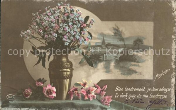 Rosen Lilien Vergissmeinnicht Vase Spruch
