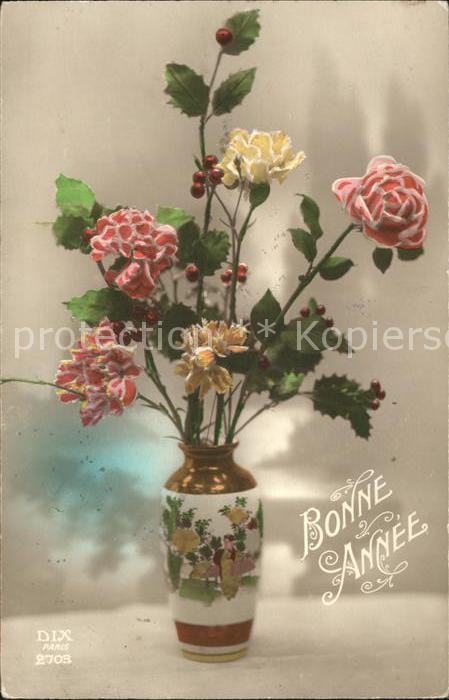 Verlag DIX Paris Nr. 2703 Rose Nelken Stechpalme Neujahr