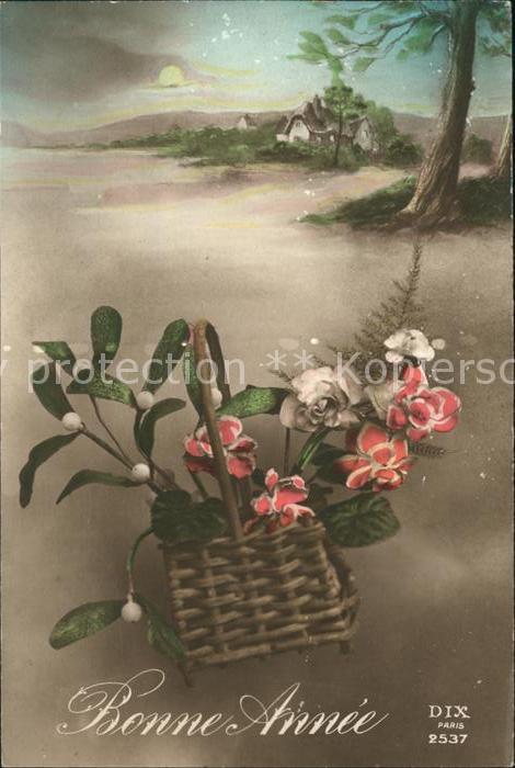 Verlag DIX Paris Nr. 2537 Blumen Korb Mistel Neujahr