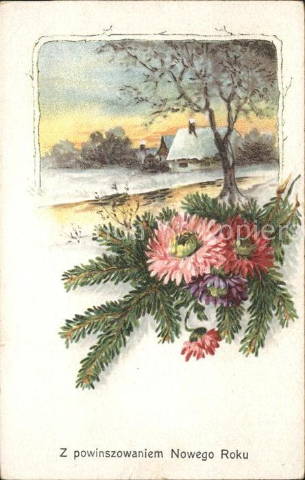 Neujahr Blumen Litho