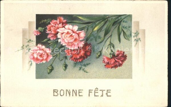 Blumen Nelken Bonne Fete Litho