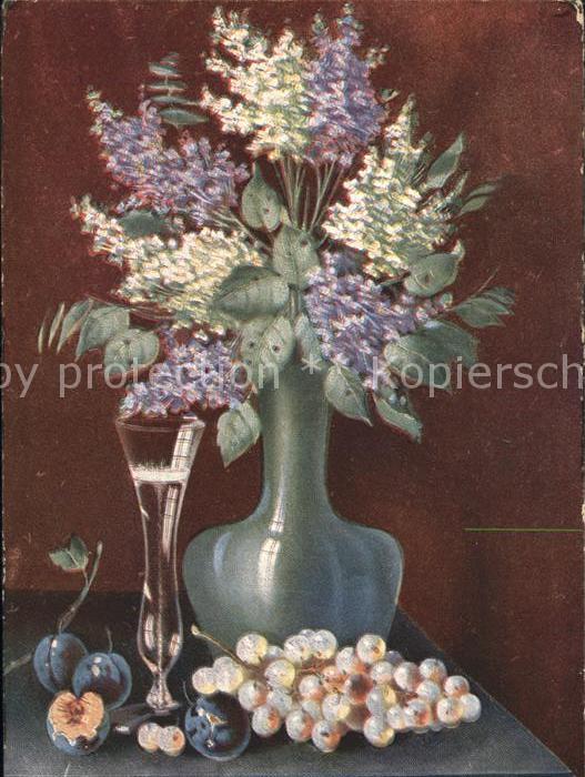 Blumen Flieder Vase Pflaumen Trauben