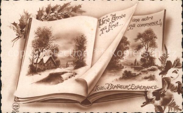 Verlag FOX Paris Nr. 5081 Neujahr Buch Stiefmütterchen Stech