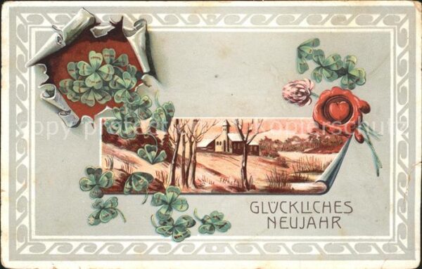 Neujahr Kleeblätter Siegel Herz Litho