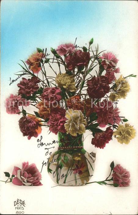 Blumen Nelken Rose Vase Verlag-DEDE-Paris-Nr.