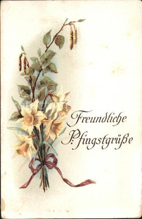 Pfingsten Pentecost Pentecote Narzissen Hasel Litho