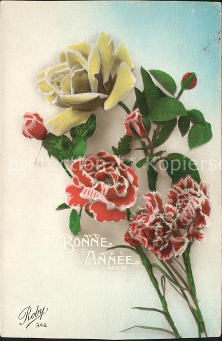 Verlag Roby Nr. 342 Neujahr Nelken Rosen