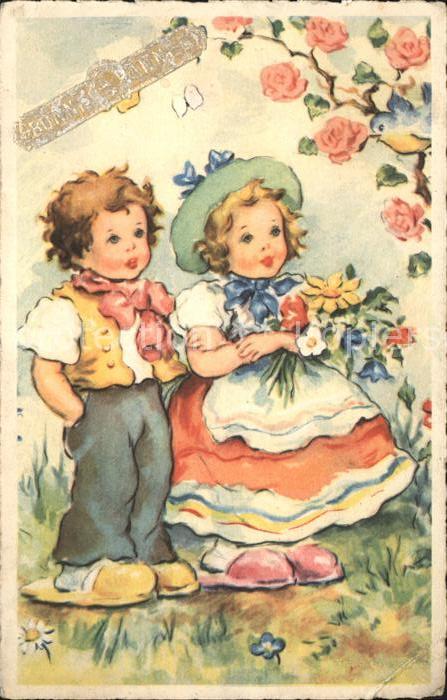 Kinder Child Enfants Blumen Blaumeise Neujahr
