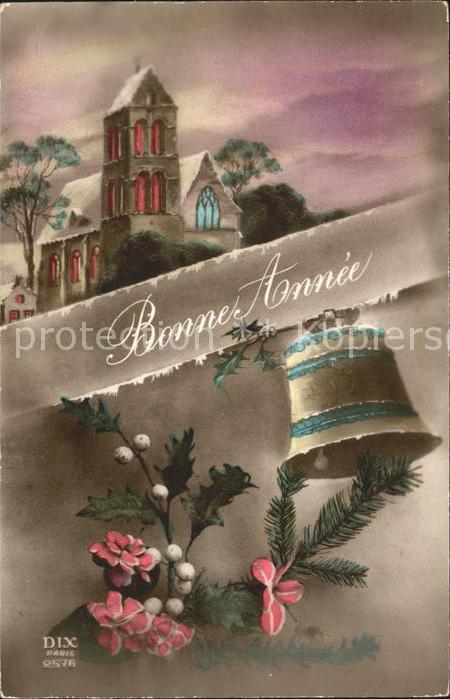 Verlag DIX Paris Nr. 2576 Glocke Bluemn Stechpalme Neujahr