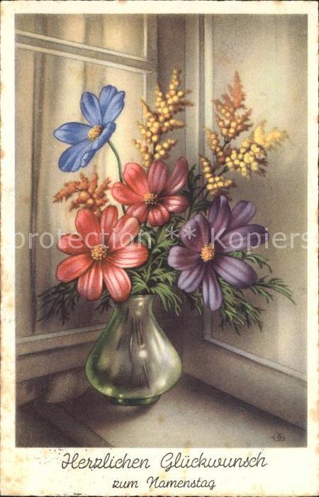 Namenstag Namenskarte Blumen Vase