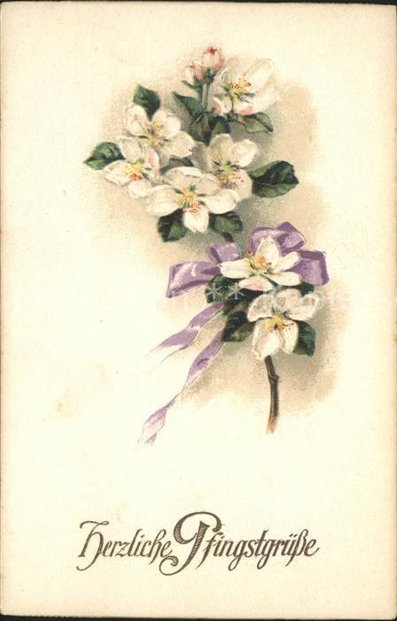 Pfingsten Pentecost Pentecote Blumen Schleife Litho