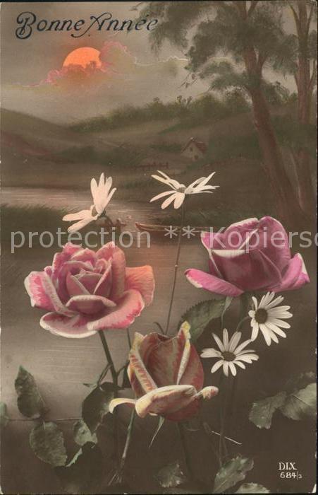 Verlag DIX Paris Nr. 684/3 Rosen Gänseblümchen Neujahr