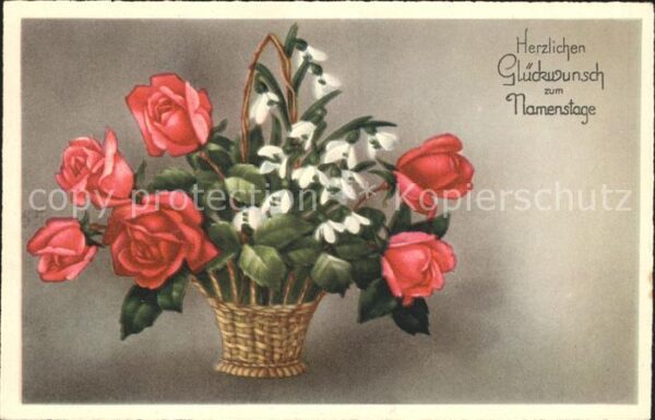 Namenstag Namenskarte Glückwunsch Rosen Schneeglöckchen