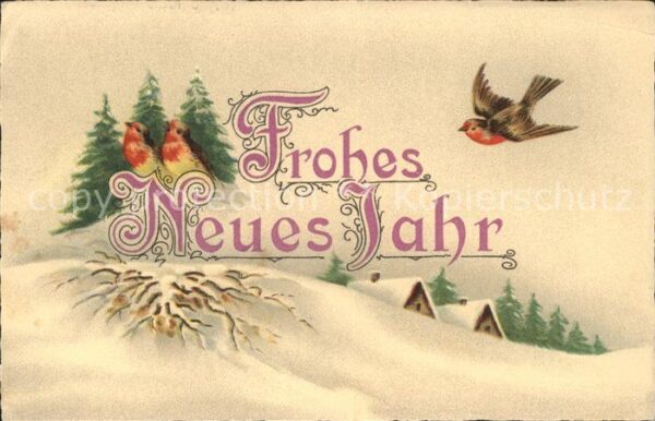 Neujahr Vögel Litho