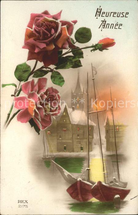 Verlag REX Nr. 2175 Segelboot Rosen Neujahr