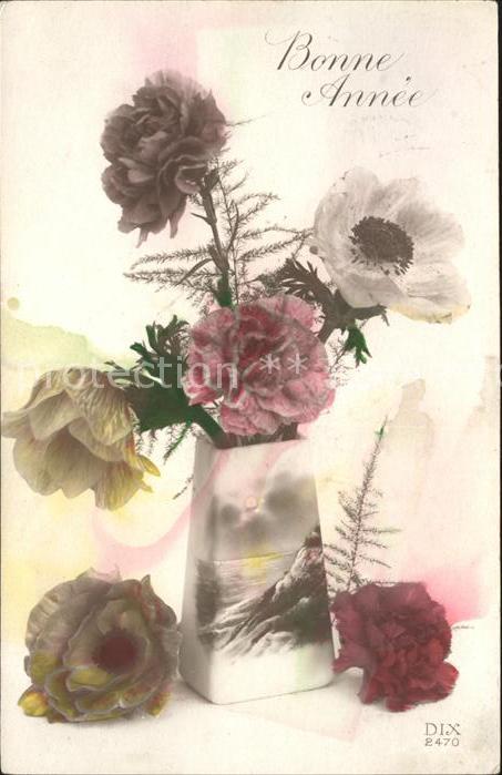 Verlag DIX Paris Nr. 2470 Nelken Anemone Vase