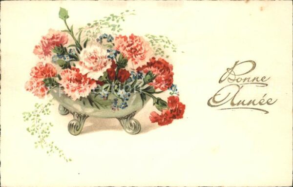 Neujahr Nelken Vergissmeinnicht Litho