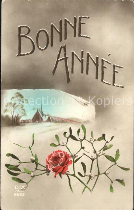 Verlag DIX Paris Nr. 2639 Neujahr Rose Mistel