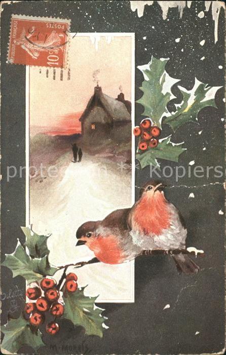 Verlag Tucks Oilette Nr. 8374 Vögel Stechpalme Weihnachten