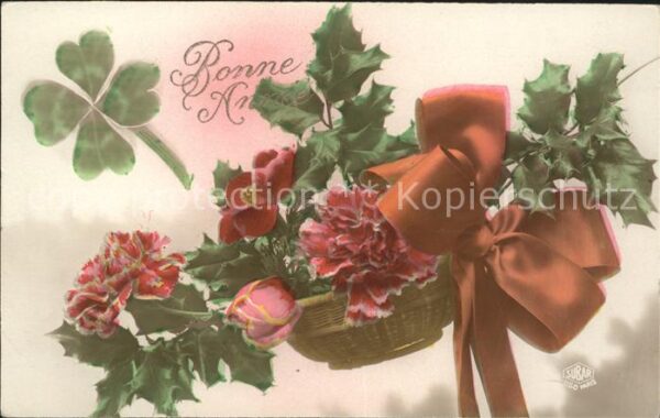 Neujahr Nelken Kleeblatt Stechpalme Schleife Ve