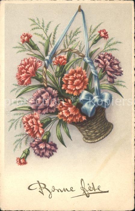 Blumen Nelken Korb Schleife Bonne Fete