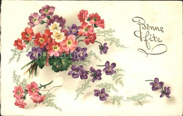 Blumen Veilchen Primeln Bonne Fete Litho