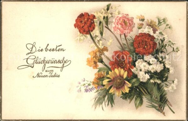 Neujahr Blumen Litho