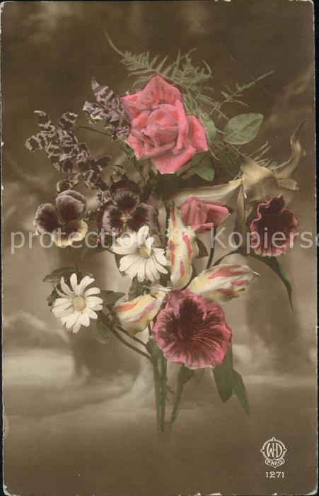 Verlag WD Paris Nr. 1271 Rose Margeriten Stiefmütterchen