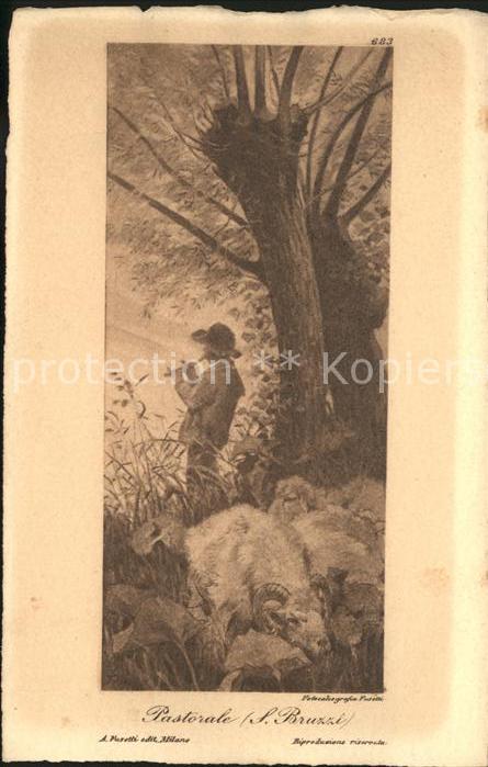 Hirte Kind Ziegen Künstler S. Bruzzi Pastoral