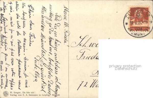 Kuenstlerkarte H. Seeger Da bin ich Verlag-E.-A.-Seema – Bild 2