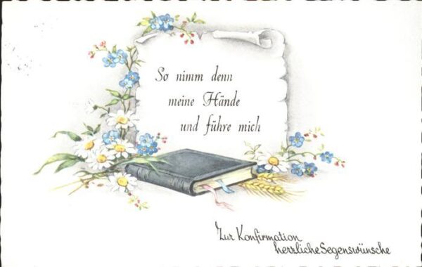 Konfirmation Bibel Gänseblümchen Vergissmeinnicht
