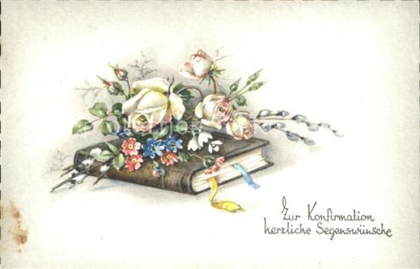 Konfirmation Rosen Maiglöckchen Weidenkätzchen Bibel