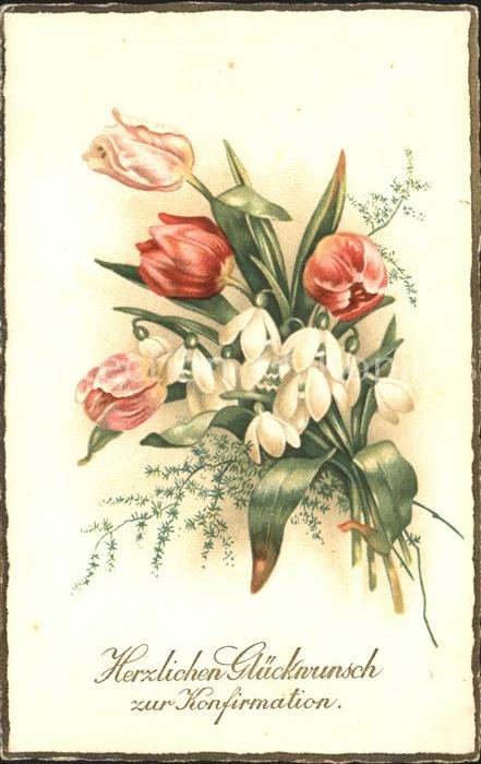 Konfirmation Tulpen Schneeglöckchen Litho