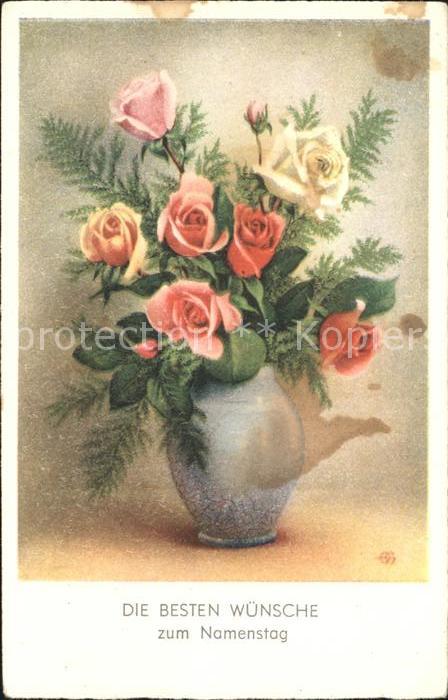 Namenstag Namenskarte Rosen Vase