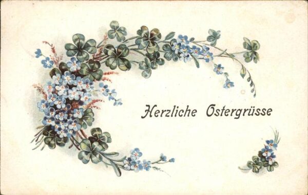 Ostern Easter Paques Vergissmeinnicht Kleeblätter Litho