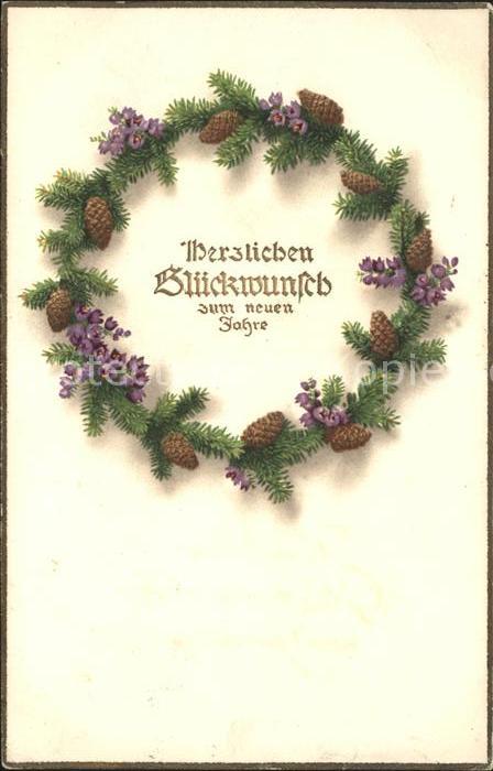 Tannenzapfen Blumen Neujahr Litho