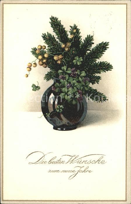 Neujahr Kleeblätter Vase Litho