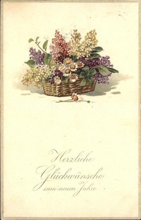 Neujahr Flieder Gänseblümchen Litho