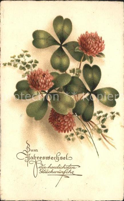 Kleeblatt Cloverleaf Trebol Trefle Neujahr Litho